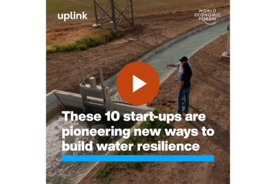 UpLink by the World Economic Forum logo over agricultural landscapes, representing global collaboration on water resilience